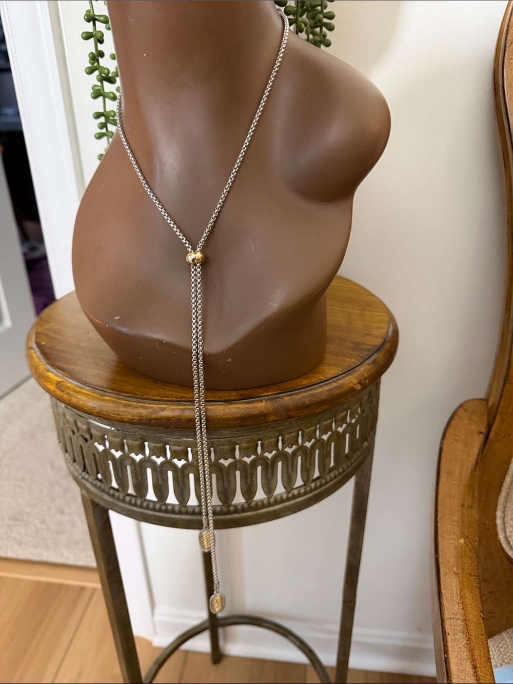 Silver and Gold Lariat Necklace